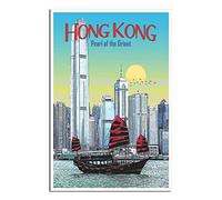 Hong Kong Tramonto Skyline Vintage Viaggio Poster Poster Decorativi Moderni Camera Da Letto Tela Poster Pittura Poster Decorazione Murale Arte Regalo