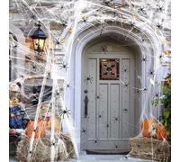 HongChelle 100 g di decorazioni per Halloween, con 60 ragni artificiali, ragnatele elastiche, perfette per feste di Halloween, casa infestata, decorazioni per bar.