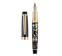 Hongdian 231 - Penna stilografica classica cinese, pennino extra fine oro Iridum con design dipinto cinese, scrittura liscia, set con convertitore di inchiostro e custodia in metallo