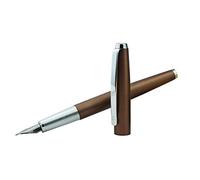 HongDian 525, Penna stilografica in metallo marrone, con pennino curvo, penna per calligrafia da 0,6 mm, con convertitore e scatola in metallo