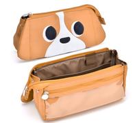 Hongdian - Astuccio di grande capacità, con cane, per cancelleria, matite, cosmetici, ufficio, università, scuola, Marrone chiaro, Motivo cane 3D