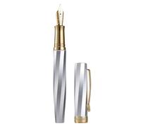 Hongdian N11 - Penna stilografica con pennino fine e morbido placcato oro, platino argento e tessuto, design geometrico, con set di astuccio in metallo