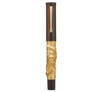 Hongdian N24 - Penna stilografica con pennino fine, drago dorato, intaglio stereoscopico con design in legno rosso