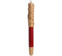 Hongdian - Penna stilografica A24, pennino fine, drago rosso brillante e dorato, design stereoscopico con intaglio