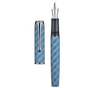 Hongdian Penna stilografica A9 grande, punta extra fine n. 8, con caricatore in ebanite, motivo moiré blu, design unico con convertitore ricaricabile e custodia in metallo