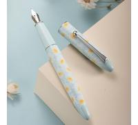 Hongdian - Penna stilografica C3, pennino extra fine morbido in iridio, intaglio con nodo cinese, design dipinto con piccole margherite, set con custodia in metallo