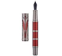 Hongdian - Penna stilografica D5X con pennino extra fine di colore rosso, con incisione Totem cinese retrò, set con convertitore e scatola