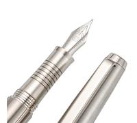HongDian - Penna stilografica in acciaio inox, punta fine in iridio, con convertitore e scatola in metallo