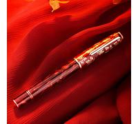 Hongdian - Penna stilografica N8, pennino fine in iridio, placcato oro, tappo intagliato con foglie d'acero, scrittura liscia, set con converter e custodia in metallo