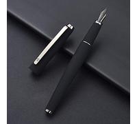Hongdian - Penna stilografica nera opaca, pennino fine, serie Warrior, design classico, con convertitore e confezione regalo in metallo