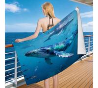 Hongduo 3D Balena Blu Telo Mare Grande, Asciugamano da Spiaggia Sotto Il Mare in Microfibra Asciugamano Asciuga Rapidamente per Lestate Feste Bagno Viaggi (100x200cm)