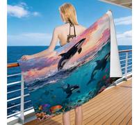 Hongduo 3D Balena Telo Mare Grande, Asciugamano da Spiaggia Sogno in Microfibra Asciugamano Asciuga Rapidamente per Lestate Feste Bagno Viaggi (90x180cm)