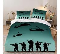 Hongduo Set Copripiumino una Piazza e Mezza Campo di Battaglia, Copripiumino 200x200 Elicottero Microfibra Biancheria da Letto 3D Parure Copripiumone con 2 x Federe con Cerniera