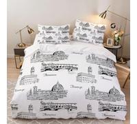 Hongduo Set Copripiumino una Piazza e Mezza Illustrazione Della Città, Copripiumino 200x200 Righe Microfibra Biancheria da Letto 3D Parure Copripiumone con 2 x Federe