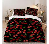 Hongduo Set di Biancheria da Letto Ciliegia, 3 Pezzi Set Copripiumino una Piazza e Mezza 200x200 cm Fumetto Creativo Copripiumini in Microfibra con 2 Federe 50X80cm