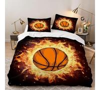 Hongduo Set di Biancheria da Letto Stampa Basket, 3 Pezzi Set Copripiumino una Piazza e Mezza 200x200 cm Fiamme Stampa Copripiumini in Microfibra con 2 Federe 50X80cm