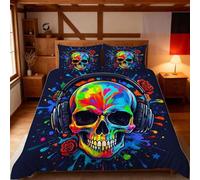 Hongduo Set di Biancheria da Letto Teschio di Morte, 3 Pezzi Set Copripiumino una Piazza e Mezza 200x200 cm Romantico Copripiumini in Microfibra con 2 Federe 50X80cm