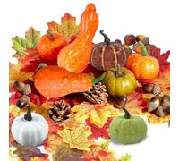 HONGECB Set di 50 decorazioni autunnali di zucca, zucca artificiale, foglie d'acero, ghiande per Halloween, giorno del Ringraziamento, accessori per la decorazione di feste