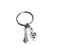 Honggui1111-2 portachiavi con ciondolo con microfono e chiave di violino, regalo creativo per insegnanti di musica, regalo amante della musica, ciondolo per borsa