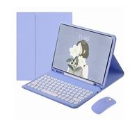 HongHeFu Accessori, Round Keycap Keyboard Pen Slot TPU Leather Case Suitable for Samsung Galaxy Tab S10 plus/S9FEplus/S8plus 12.4 inch(Purple+Keyboard+Mouse)