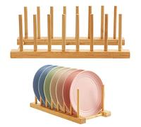 HonGien 2 Pezzi Scolapiatti in Legno di Bambù, Supporto per Piatti, Scolapiatti in Bambù, Supporto per Piatti Legno, per Ciotole, Stoviglie, Tazze, Taglieri, CD, Libri