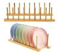 HonGien 2 Pezzi Scolapiatti in Legno di Bambù, Supporto per Piatti, Scolapiatti in Bambù, Supporto per Piatti Legno, per Ciotole, Stoviglie, Tazze, Taglieri, CD, Libri