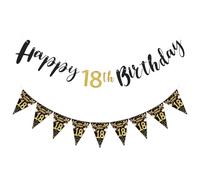 HonGien Banner decorativo per 18° compleanno, kit di decorazioni per il 18° compleanno, striscione nero oro felice per ragazzi e ragazze