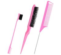 HonGien Set di 3 pennelli lisci con setole in plastica, spazzola per capelli a coda di topo, pettine a coda di topo, pettine a doppia faccia, spazzola lisciante per parrucchieri professionali, casa,