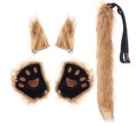 HonGien Set per Cosplay, Orecchie di Volpe e Lupo, Clip per Capelli e Coda in Pelliccia Sintetica, Guanti in Peluche, per Adulti, Halloween, Festa di Natale(giallo-marrone)