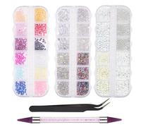 HonGien strass per nail art 36 Arts 3D decorazioni per unghie con pinzette e punta per trapano, retro piatto per unghie, vestiti, viso, artigianato