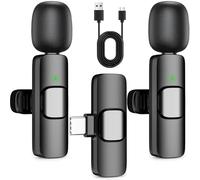 HONGJIEYUAN Microfono lavalier wireless per iPhone, mini microfono Bluetooth con riverbero, microfono portatile a clip per registrazione video, vlogging, podcast, interviste, TikTok, YouTube