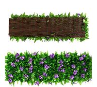 Hongjingda 2 recinzioni artificiali di edera, recinzione espandibile, per balcone con fiore viola, realistica, protezione da sguardi indiscreti, pareti per piante artificiali