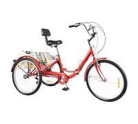HongKKon 24 pollici triciclo per adulti, pieghevole, in acciaio al carbonio, a 3 ruote, per adulti, 7 marce, con portabottiglie e luci a LED, sedile regolabile, adatto per adulti (rosso)