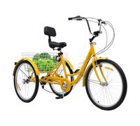 HongKKon 24 pollici triciclo per adulti, pieghevole, in acciaio al carbonio, a 3 ruote, per adulti, con supporto e luci a LED, sedile regolabile, adatto per adulti (giallo)