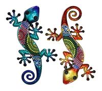 HONGLAND Gecko - Decorazione da parete in metallo, confezione da 2, 38,1 cm, decorazione per esterni, scultura in vetro da appendere, decorazione per giardino, recinto e casa