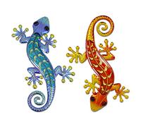 HONGLAND Gecko Wall Art - Decorazione artistica da parete in metallo, 38 cm, decorazione per esterni, scultura in vetro, confezione da 2 pezzi, decorazioni artistiche da parete per giardino, recinto e