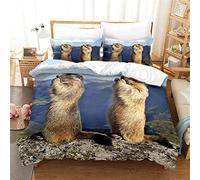 HONGNIU Copripiumino Matrimoniale 230x239 Marmotta Animale Biancheria da Letto con Chiusura Lampo Antiallergico Set copripiumino Adatto Per Adulti E Bambini + 2 Federe 50x99 cm