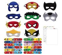 HONGP Maschere di supereroi, fasce adesive per bambini, set di sacchetti per feste, tatuaggi adesivi per bambini, ragazze, ragazzi, feste di compleanno, regali