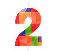 Hongplus Candela 3D colorata numero 2 candela per 2° compleanno Candy Building Block Mattoni Happy 2nd Birthday Cake Topper per ragazzi ragazze bambini decorazioni per feste di compleanno forniture