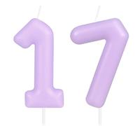 Hongplus Candela a forma di numero 17, colore viola, con scritta "Happy Birthday", decorazione per torta per 17 anni, per ragazze e donne, decorazioni per feste di compleanno