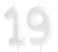 Hongplus Candela per 19° compleanno - Candele bianche Happy 19 Birthday per torte, decorazioni per torte per ragazze e donne, decorazioni per feste di compleanno pastello