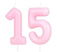 Hongplus Candela rosa macaron numero 15, decorazione per torta di compleanno per ragazze e donne, decorazioni per feste Sweet 15