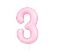 Hongplus Candela rosa Macaron numero 3, 3 candele di compleanno, candele di buon compleanno rosa macaron per torta, decorazioni per torta rosa per ragazze donne pastello dolce 3 decorazioni per feste