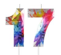 Hongplus Candele colorate numero 17, confezione da 2, inodore, moderna, tema numero, occasione di compleanno, ecologica, per uso esterno