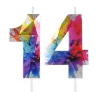 Hongplus - Candele Graffito Colorate Numero 14, Confezione da 2, Candele Multicolor Novità, Uso Interno, Decorazione per Festa di Compleanno per Bambini e Bambine