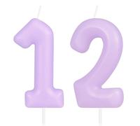 Hongplus Macaron Candela Viola Numero 12, Candela di Compleanno 12, Candele Macaron Viola Buon Compleanno per Torta, Decorazioni Viola Cake Topper per Ragazze Donne Pastello Dolce Decorazioni per
