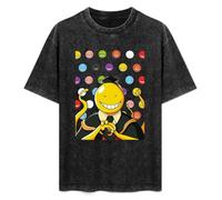 HONGWEl T-Shirt Unisex Retro Assassination Classroom Cotton Round Neck Black L