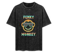 HONGWEl T-Shirt Unisex Retro Funky Monkey Cotton Round Neck Black S