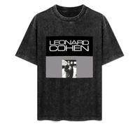 HONGWEl T-Shirt Unisex Retro Leonard Cohen Cotton Round Neck Black S