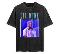 HONGWEl T-Shirt Unisex Retro Lil Durk Cotton Round Neck Black L